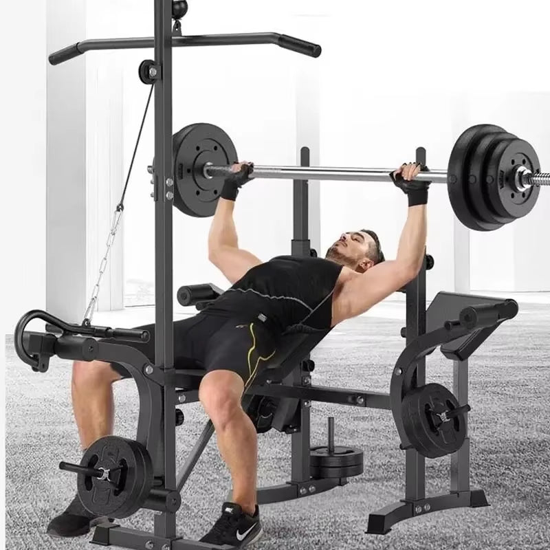 2024 Adjustable Barbell Bench Press & Squat Rack – Ultimate Home Gym Fitness Solution