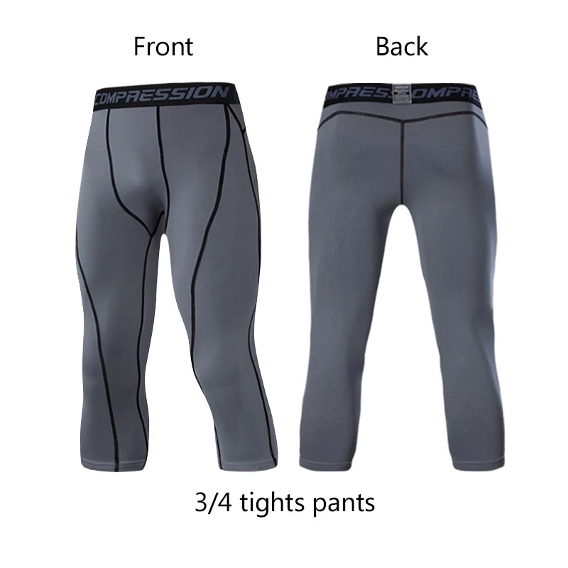 Men's 3/4 Cropped Sports Pants - Compression Leggings for Gym & Running
