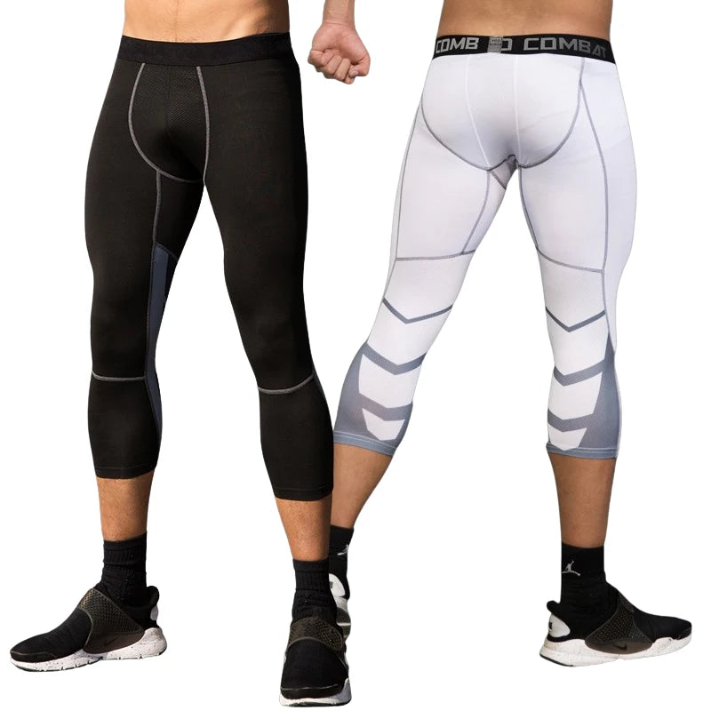 Men's 3/4 Cropped Sports Pants - Compression Leggings for Gym & Running