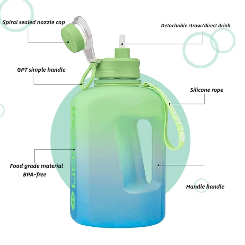 2-Litre Sports Water Bottle with Straw – Large Capacity Fitness Kettle