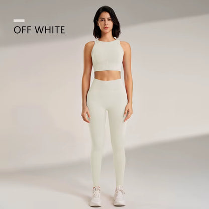 Women's Yoga Clothing Set - High-Waisted Leggings and Top Two-Piece 