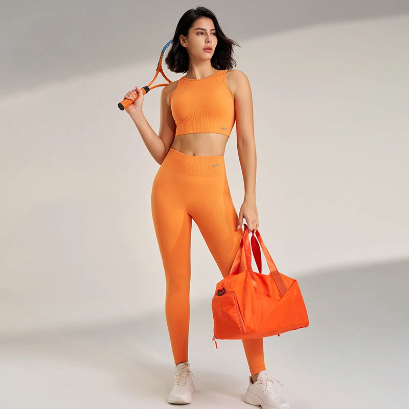 Women's Yoga Clothing Set - High-Waisted Leggings and Top Two-Piece 
