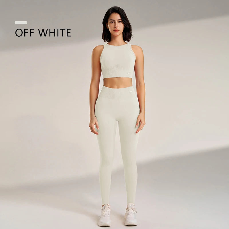 Women's Yoga Clothing Set - High-Waisted Leggings and Top Two-Piece 