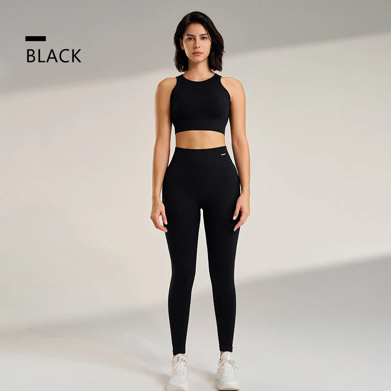 Women's Yoga Clothing Set - High-Waisted Leggings and Top Two-Piece 