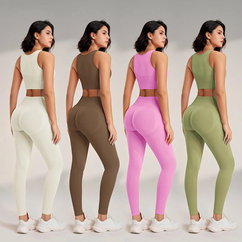 Women's Yoga Clothing Set - High-Waisted Leggings and Top Two-Piece 