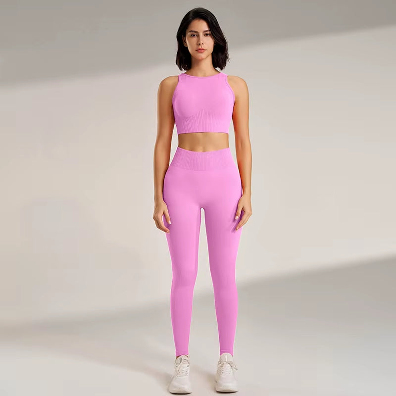 Women's Yoga Clothing Set - High-Waisted Leggings and Top Two-Piece 