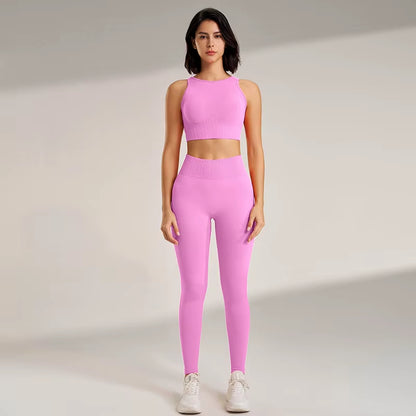Women's Yoga Clothing Set - High-Waisted Leggings and Top Two-Piece 