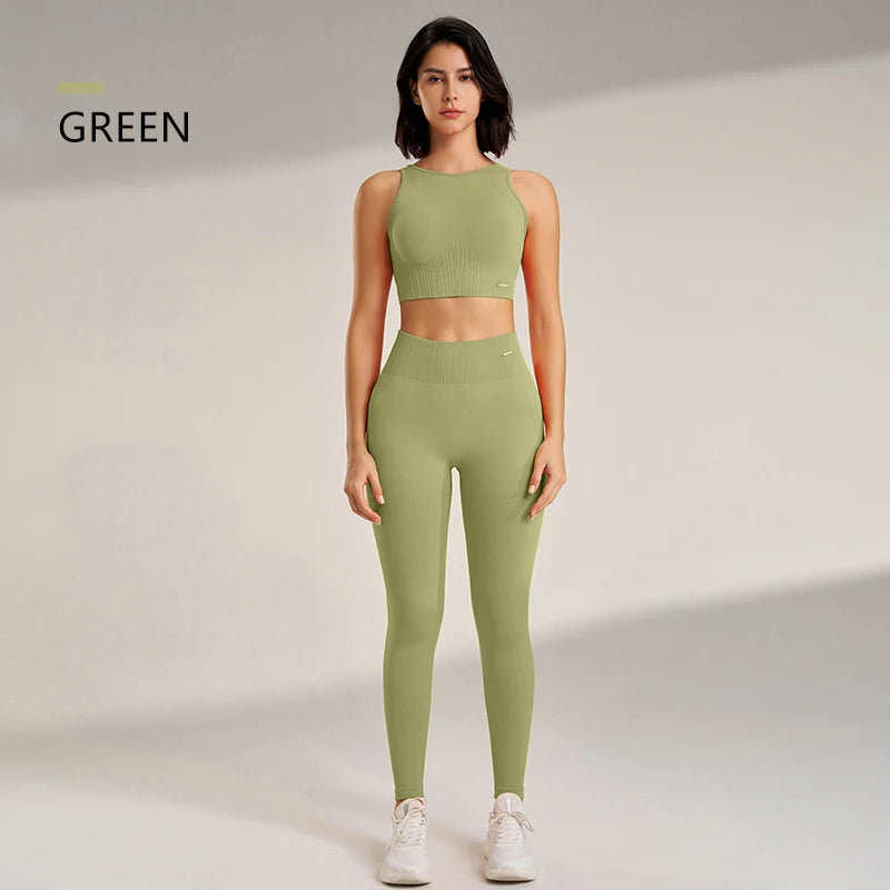 Women's Yoga Clothing Set - High-Waisted Leggings and Top Two-Piece 