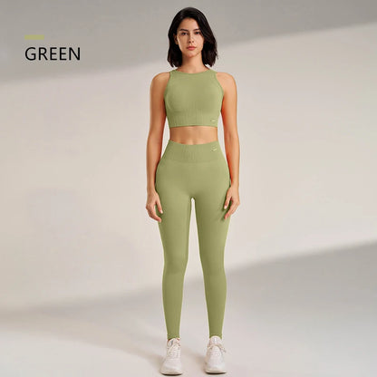 Women's Yoga Clothing Set - High-Waisted Leggings and Top Two-Piece 