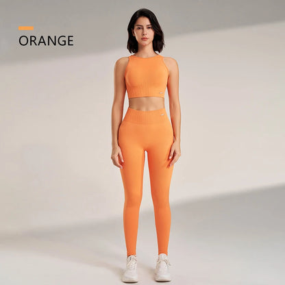 Women's Yoga Clothing Set - High-Waisted Leggings and Top Two-Piece 