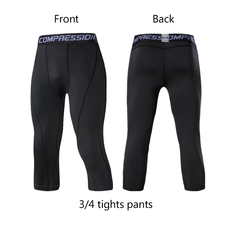 Men's 3/4 Cropped Sports Pants - Compression Leggings for Gym & Running