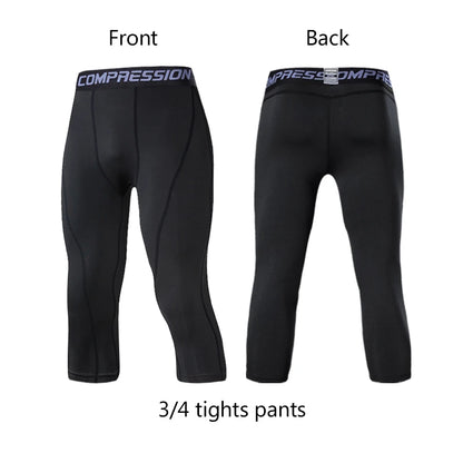 Men's 3/4 Cropped Sports Pants - Compression Leggings for Gym & Running