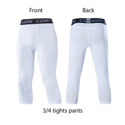 Men's 3/4 Cropped Sports Pants - Compression Leggings for Gym & Running