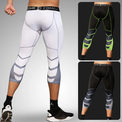 Men's 3/4 Cropped Sports Pants - Compression Leggings for Gym & Running
