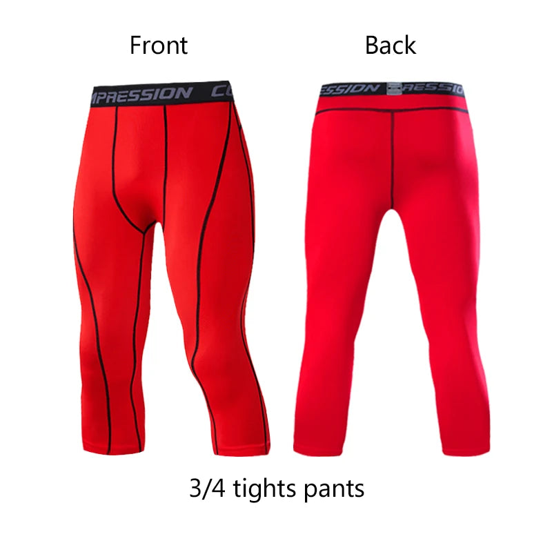 Men's 3/4 Cropped Sports Pants - Compression Leggings for Gym & Running
