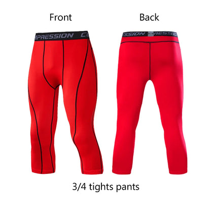 Men's 3/4 Cropped Sports Pants - Compression Leggings for Gym & Running