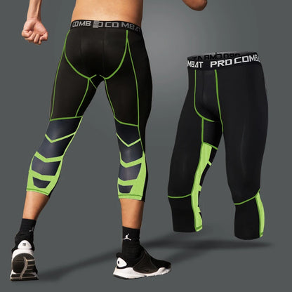 Men's 3/4 Cropped Sports Pants - Compression Leggings for Gym & Running