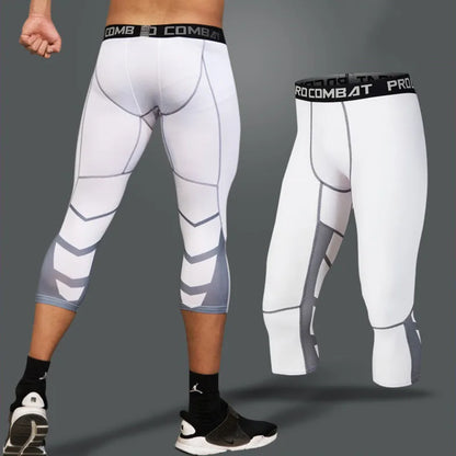Men's 3/4 Cropped Sports Pants - Compression Leggings for Gym & Running