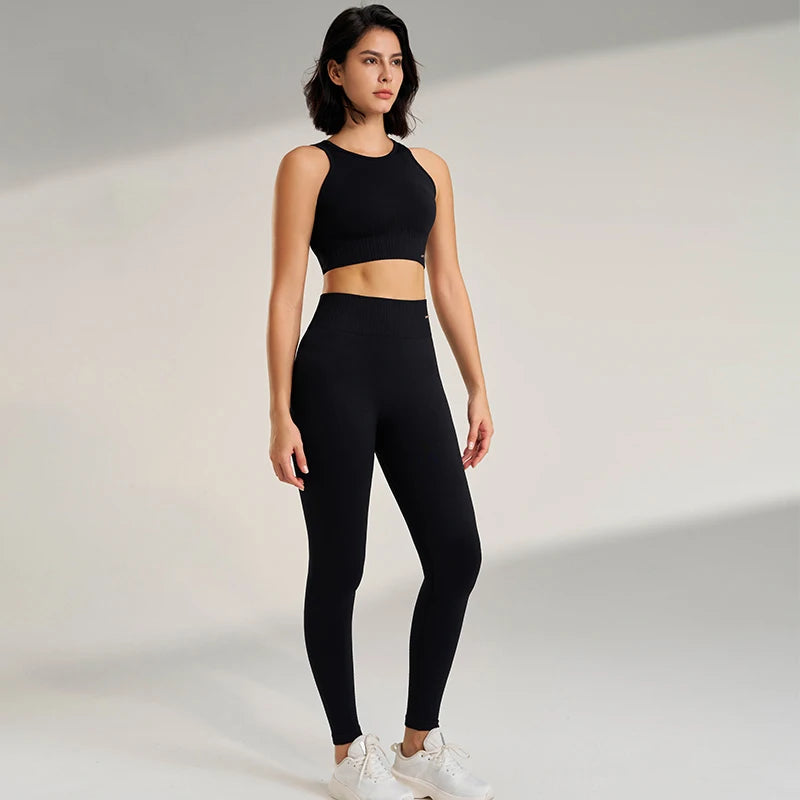 Women's Yoga Clothing Set - High-Waisted Leggings and Top Two-Piece 
