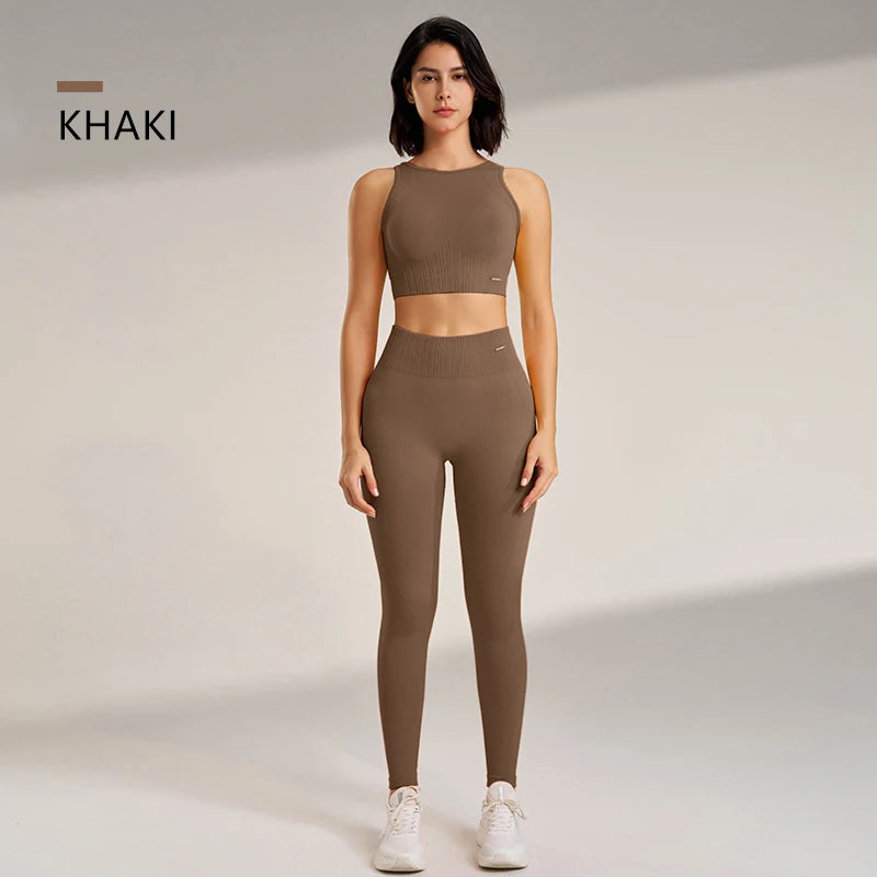 Women's Yoga Clothing Set - High-Waisted Leggings and Top Two-Piece 