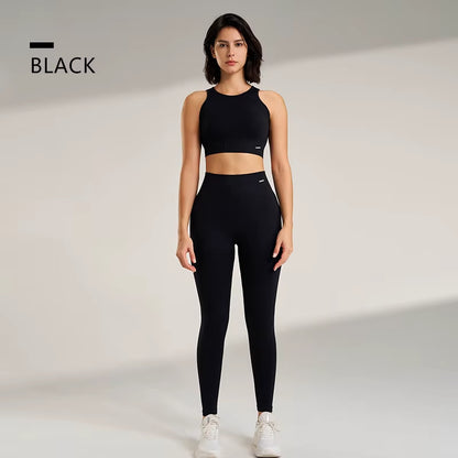 Women's Yoga Clothing Set - High-Waisted Leggings and Top Two-Piece 