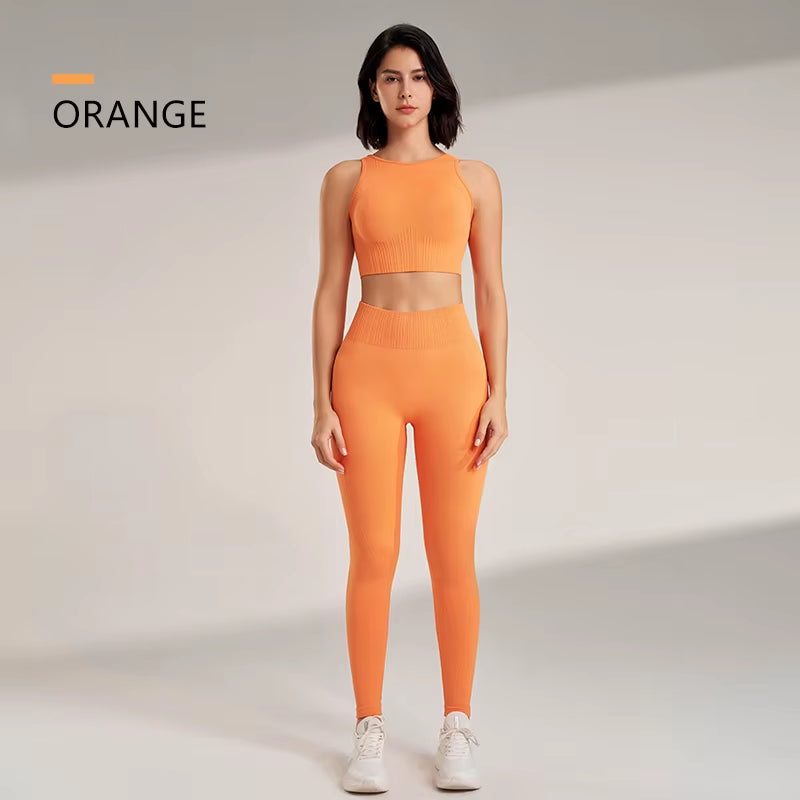 Women's Yoga Clothing Set - High-Waisted Leggings and Top Two-Piece 